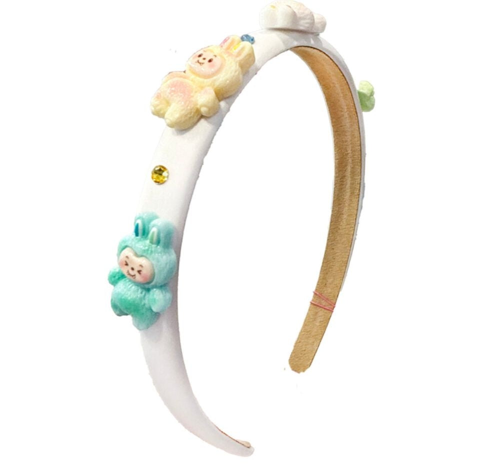Bu Charm Halo Crystallized Thin Satin Headband White