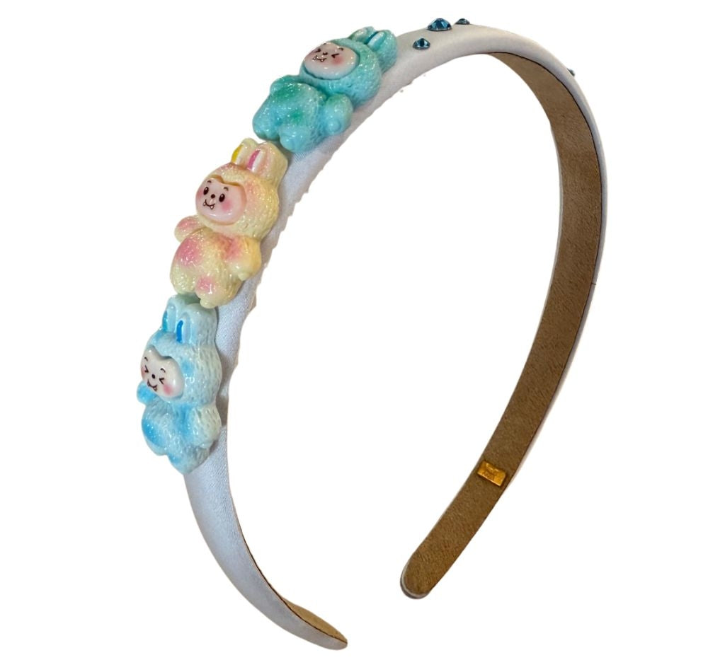 Bu Charm Crystallized Thin Satin Headband White