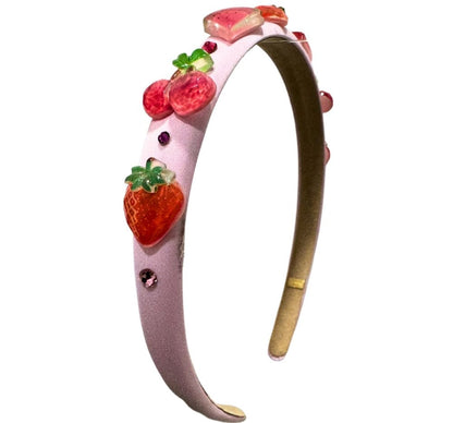 Crystallized Thin Satin Fruit Headband Light Pink