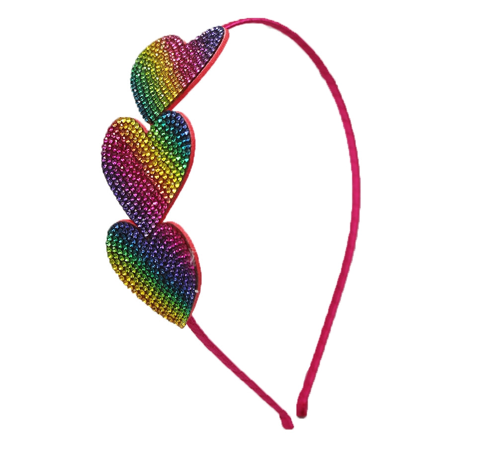 3 Small Hearts Headband Fucshia