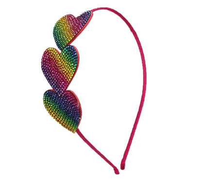 3 Small Hearts Headband Fucshia