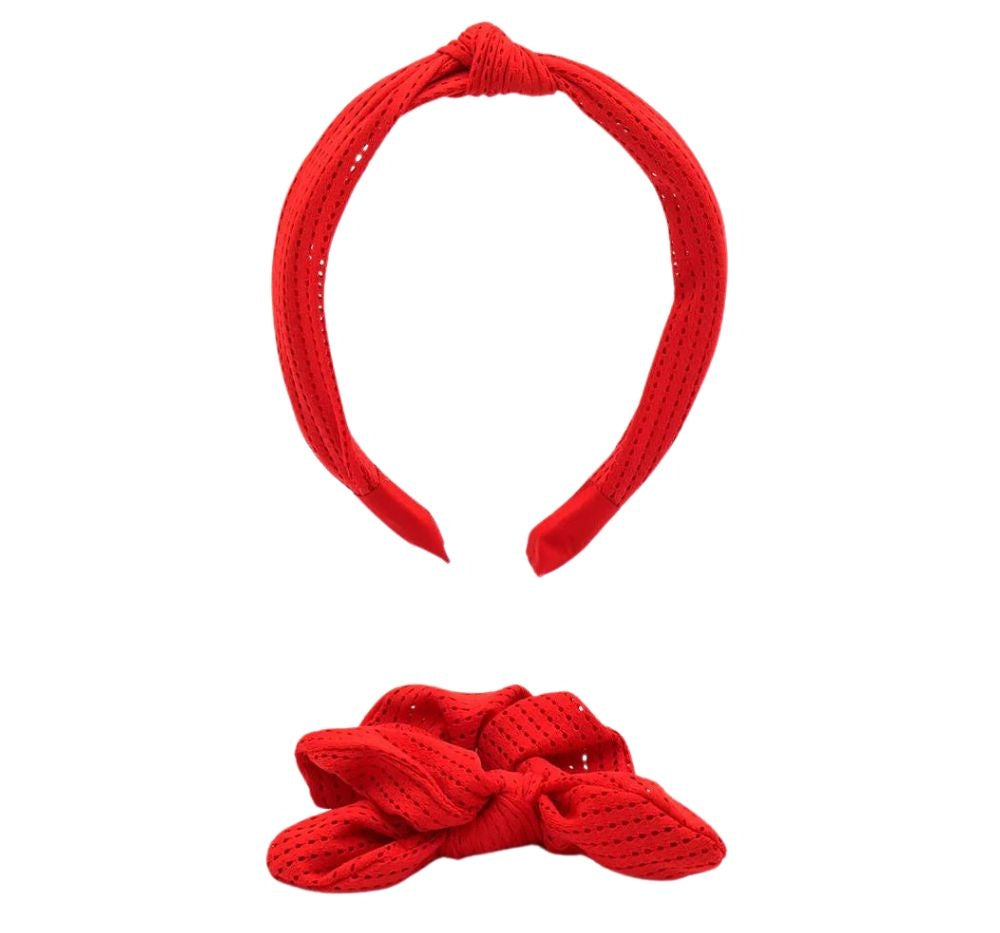 Headband & Scrunches Mesh Set Red