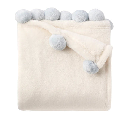 Flannel Fleece Pom Blanket Blue