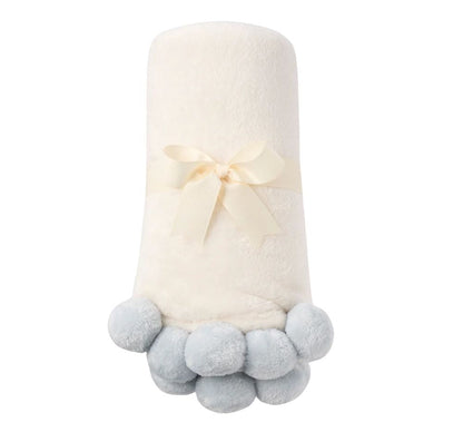 Flannel Fleece Pom Blanket Blue
