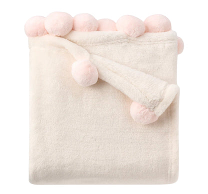 Flannel Fleece Pom Blanket Pink