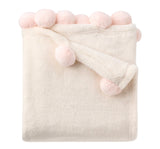 Flannel Fleece Pom Blanket Pink