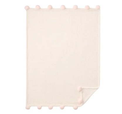 Flannel Fleece Pom Blanket Pink