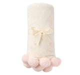 Flannel Fleece Pom Blanket Pink