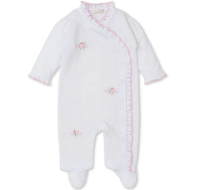 Footie W/Hand Emb Blooming Sprays White/Pink