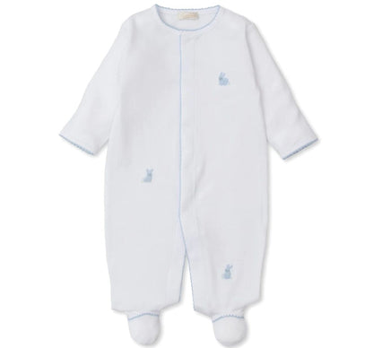 Footie W/Hand Emb Premier Cottontail Hollows White/Lt Blue