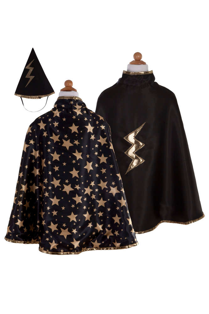 Reversible Wizard Cape & Hat Black/Gold 4-6
