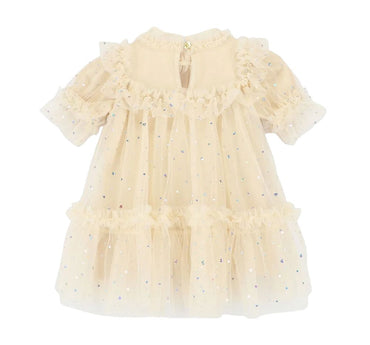 Myrtisa Holographic Heart Baby Dress Biscuit