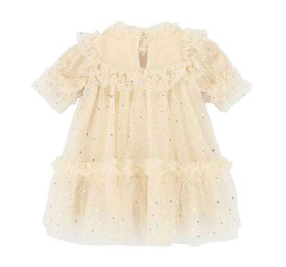 Myrtisa Holographic Heart Baby Dress Biscuit