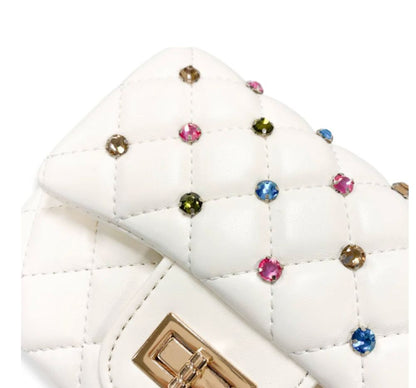 Colorful Gems Quilted Purse Cream