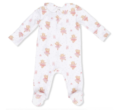Teddy Bear Ballerina Smocked Peter Pan Snap Footie