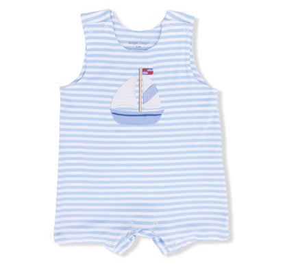 Bubbly Sailboats Stripe Sleeveless Romper