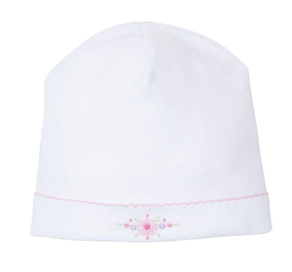 Gorro Adorno A Mano Blanco-Rosa