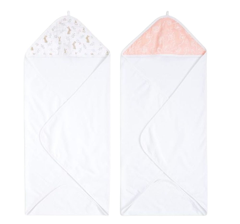 Classic Muslin Hooded Towels Blushing Bunnies 2 Pack