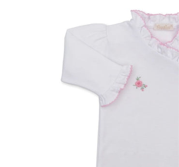 Footie W-Hand Emb Cottage Roses Wht-Pink