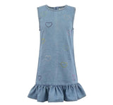 Crystal Rainbow Heart Denim Dress