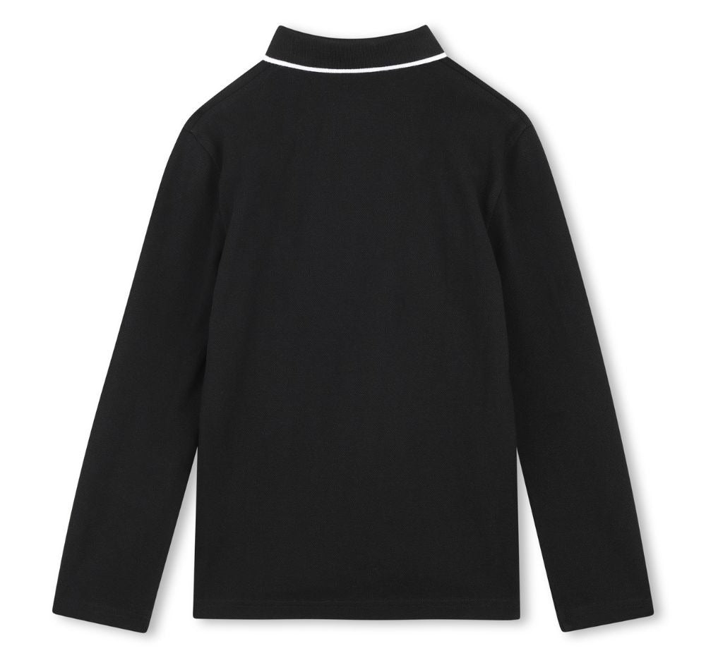 Jersey Polo With Contrast Trim On Collar Black