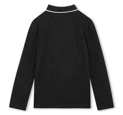 Jersey Polo With Contrast Trim On Collar Black