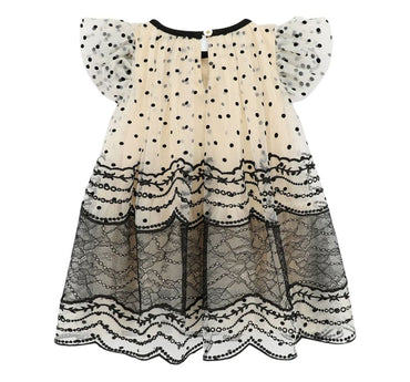 Ivy Spot And Lace Baby Dress Biscuit/Black