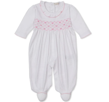 CLB Summer Bows-Footie w/ Hand Smk White/Pink