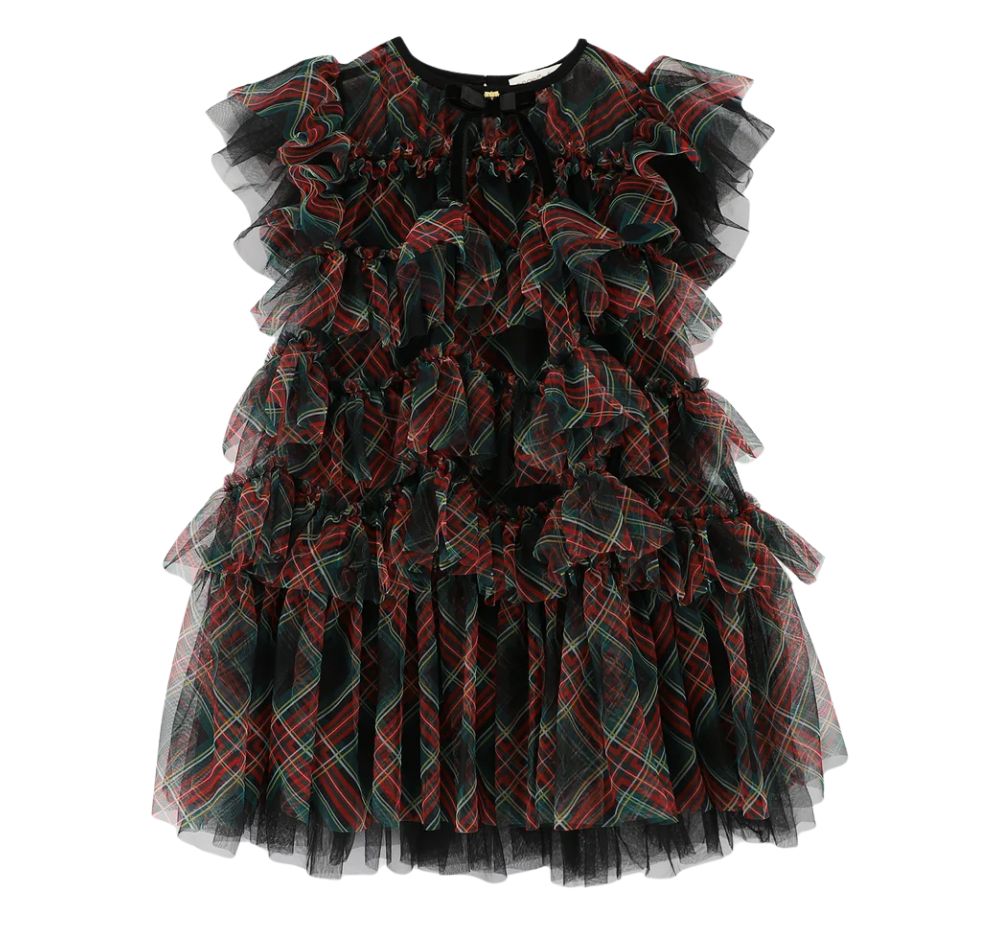 Etta Tartan Tiered Dress Black Tartan