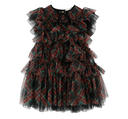 Etta Tartan Tiered Dress Black Tartan