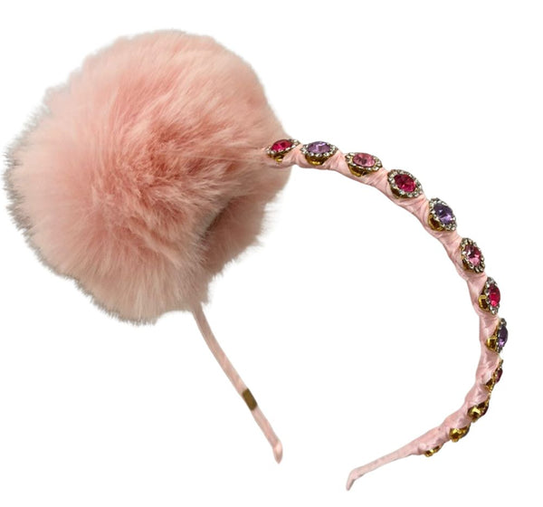 Thin Round Level Headband With Fur Pink