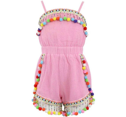 Pink Rainbow Pom Pom Romper