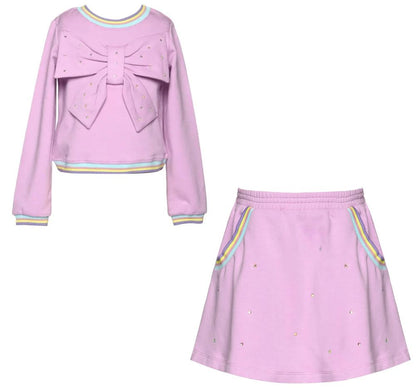 L/S Top W/ 3D Bow Detail & Flared Skirt