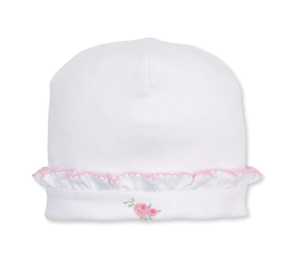 Hat W-Hand Emb Cottage Roses Wht-PK