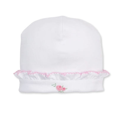 Hat W-Hand Emb Cottage Roses Wht-PK