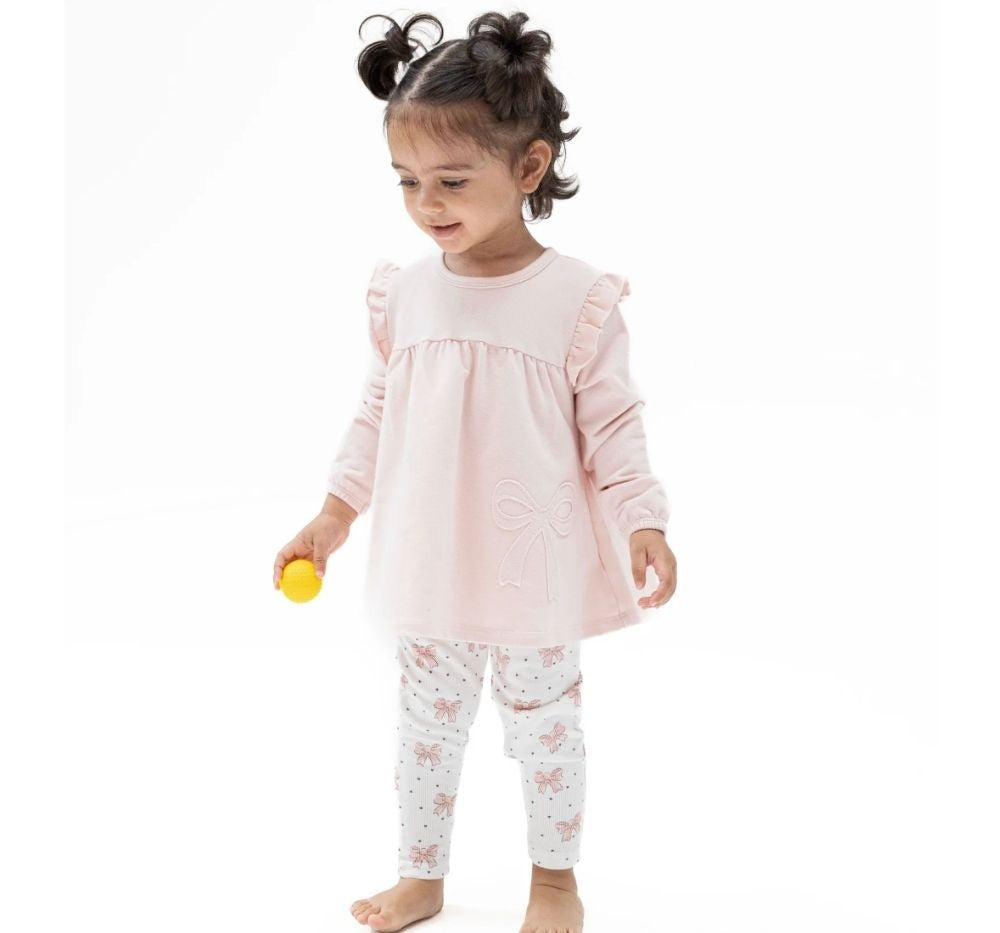 Veiled Pink Bows Long Sleeve Sweatshirt with Ruffles and Leggings