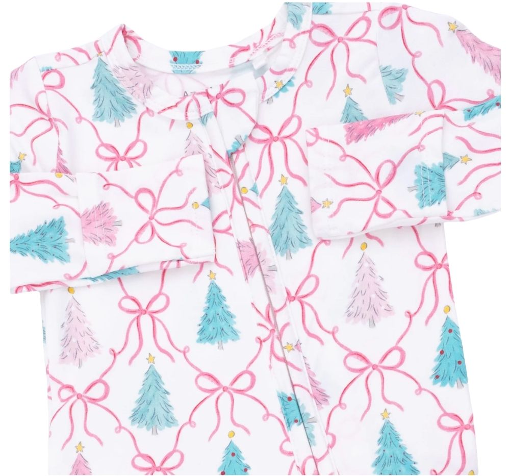 Bow Trellis Tree 2 Way Ruffle Back Zipper Footie