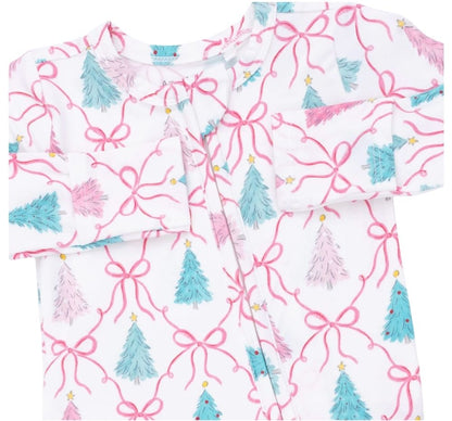 Bow Trellis Tree 2 Way Ruffle Back Zipper Footie