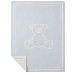 Pale Blue Chenille Knit Teddy Bear Blanket