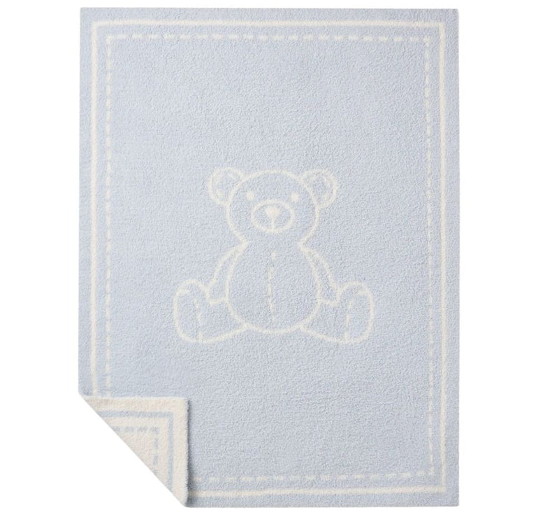 Pale Blue Chenille Knit Teddy Bear Blanket