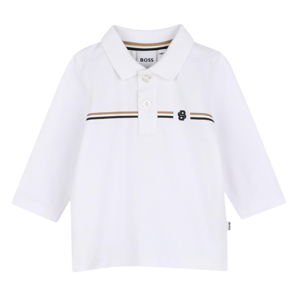 Pique Polo W/Iconic Stripe Across Chest White