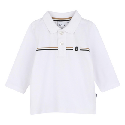 Pique Polo W/Iconic Stripe Across Chest White