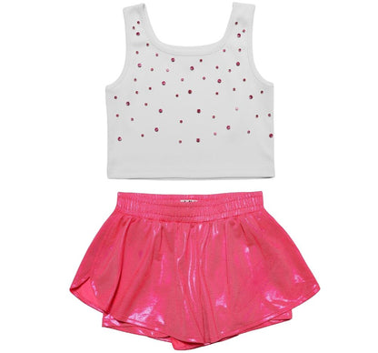 Crop Top White & Double Short Pink
