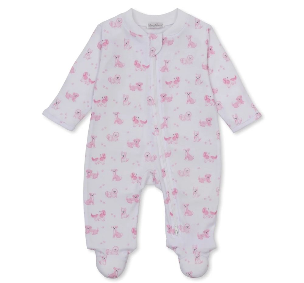 Footie W-Zip Puppy Paws Pink