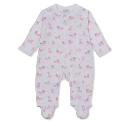 Footie W-Zip Puppy Paws Pink