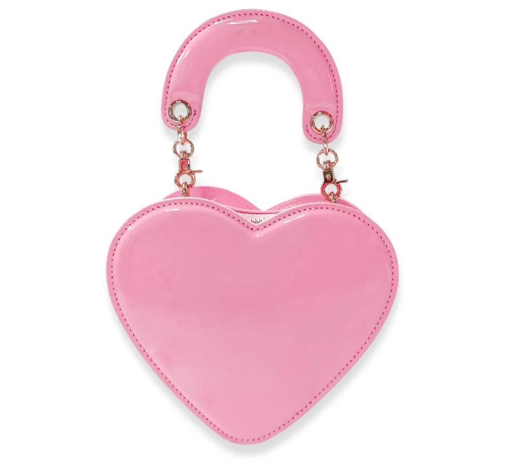 Heart-Shaped Patent Leather Purse Pink