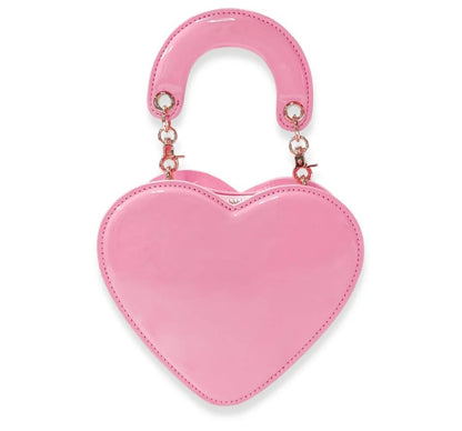 Heart-Shaped Patent Leather Purse Pink