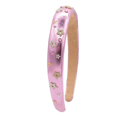 Crystallized Metallic Star Charm Thin Headband Pink