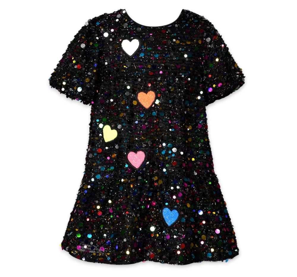 Sequin Tiered Dress W/ Heart Patch Detail