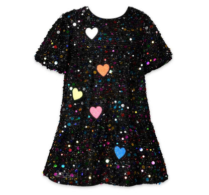 Sequin Tiered Dress W/ Heart Patch Detail